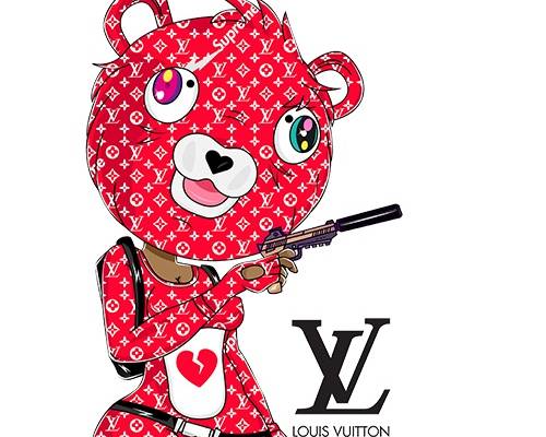 卡通动漫人物潮牌字母LV印花矢量图服装裁片T恤烫图印花花型素材