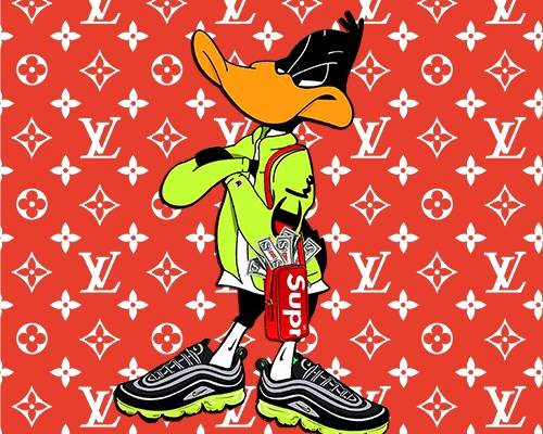 卡通动漫鸭子潮牌supreme字母LV印花矢量图服装裁片T恤烫图印花花型素材