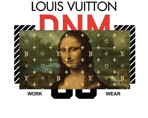 世界名画微笑的蒙娜丽莎字母潮牌印花矢量图服装裁片T恤烫图印花花型素材