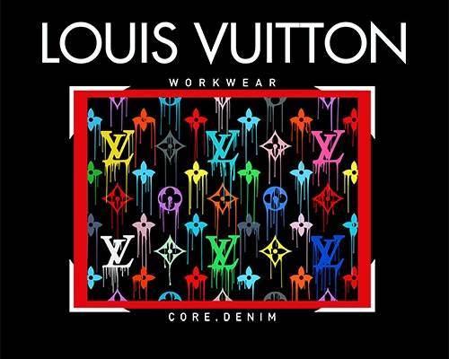 色彩涂鸦潮牌LV字母印花矢量图服装裁片T恤烫图印花花型素材