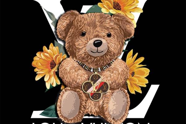 卡通熊字母大牌LV潮牌印花矢量图服装裁片T恤烫图印花花型素材