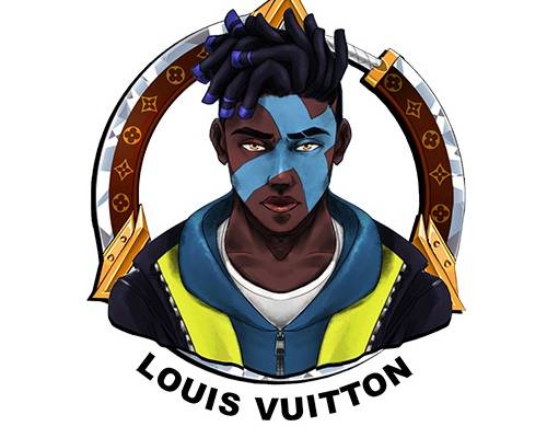 动漫人物潮牌LV花纹拼接印花矢量图服装裁片T恤烫图印花花型素材