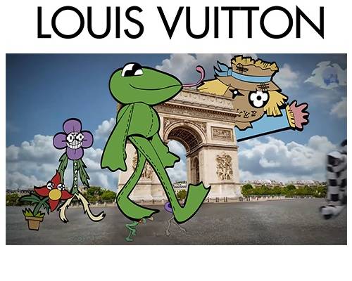 卡通动漫人物凯旋门潮牌字母LV印花矢量图服装裁片T恤烫图印花花型素材