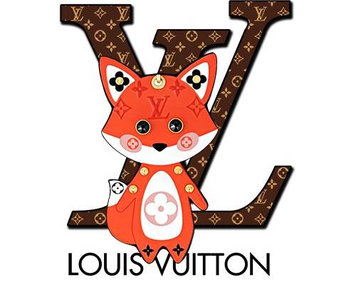 卡通动物小狐狸字母LV潮牌印花矢量图服装裁片T恤烫图印花花型素材
