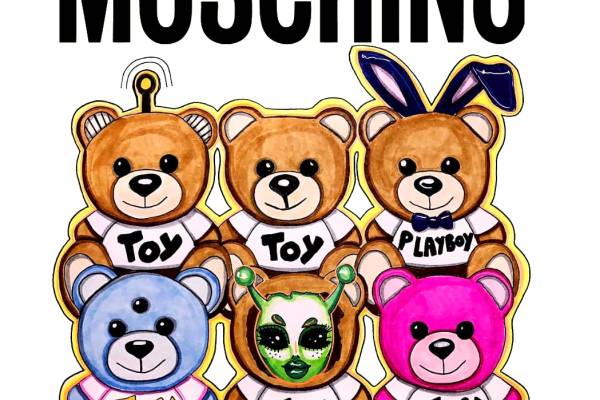 卡通动漫潮牌MOSCHINO熊印花矢量图服装裁片T恤烫图印花花型素材