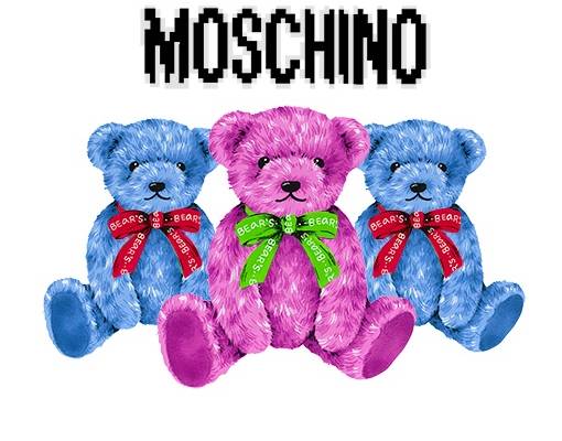 卡通潮牌MOSCHINO熊印花矢量图服装裁片T恤烫图印花花型素材