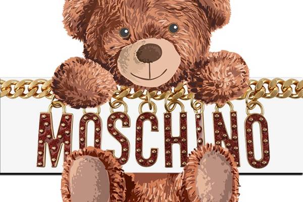 卡通潮牌MOSCHINO熊链子拼接印花矢量图服装裁片T恤烫图印花花型素材