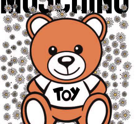 卡通潮牌MOSCHINO熊小邹菊印花矢量图服装裁片T恤烫图印花花型素材