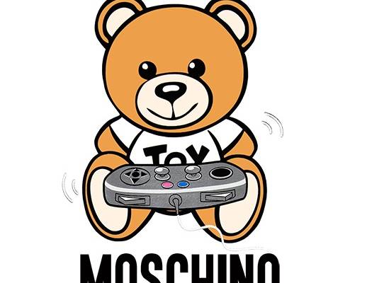 卡通潮牌MOSCHINO熊游戏机手柄印花矢量图服装裁片T恤烫图印花花型素材