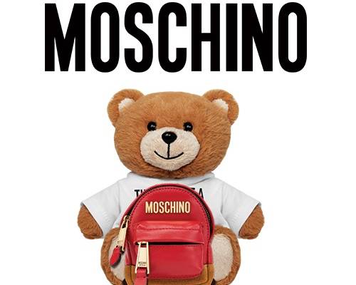 卡通潮牌MOSCHINO熊背包印花矢量图服装裁片T恤烫图印花花型素材