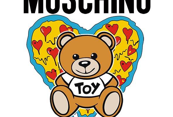 卡通潮牌MOSCHINO熊爱心印花矢量图服装裁片T恤烫图印花花型素材