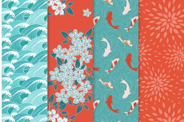 日式风海浪锦鲤小碎花印花矢量图服装纺织面料数码印花花型素材