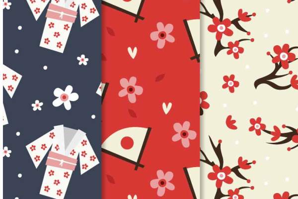 日式风和服扇子梅花印花矢量图服装纺织面料数码印花花型素材