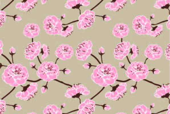 植物桃花花纹印花矢量图服装纺织面料数码印花花型素材