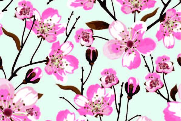 植物桃花花纹印花矢量图服装纺织面料数码印花花型素材