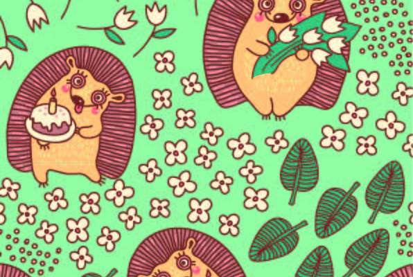 卡通动物小刺猬印花矢量图服装纺织数码印花花型素材