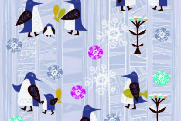 几何线条卡通动物企鹅印花矢量图服装纺织数码印花花型素材