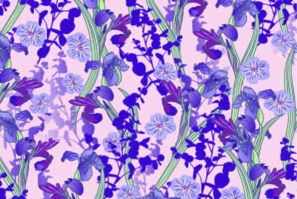 蓝色植物花卉印花矢量图服装纺织数码印花花型素材