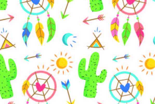 植物仙人掌羽毛印花矢量图服装纺织面料数码印花花型素材