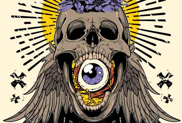 几何线条骷髅头翅膀印花矢量图服装裁片T恤烫图印花花型素材