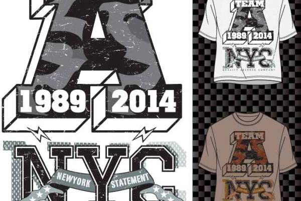 字母印花矢量图服装裁片T恤烫图印花花型素材