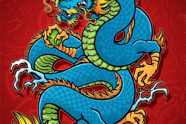 中国风动物龙印花矢量图服装裁片T恤烫图印花花型素材