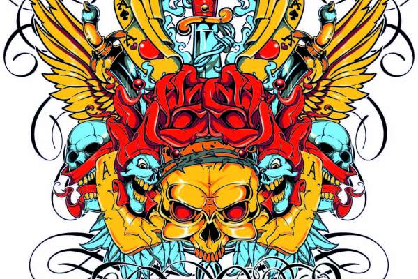 几何花纹骷髅头字母宝剑印花矢量图服装裁片T恤烫图印花花型素材