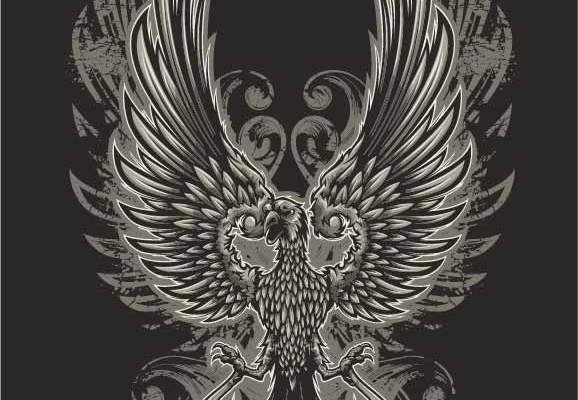 几何动物飞鹰印花矢量图服装裁片T恤烫图印花花型素材