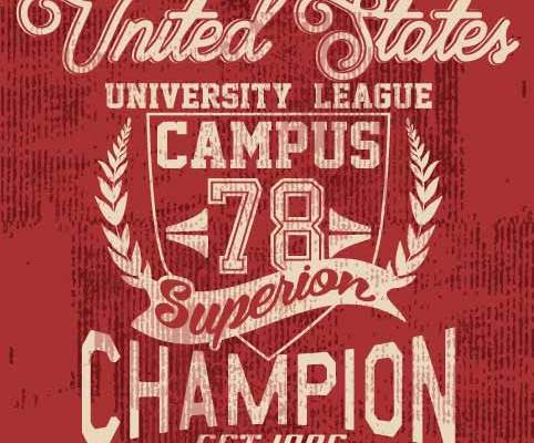 复古字母图案印花矢量图服装裁片T恤烫图印花花型素材