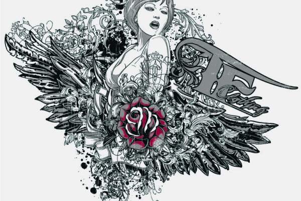 几何花纹磁棒玫瑰花女孩印花矢量图服装裁片T恤烫图印花花型素材