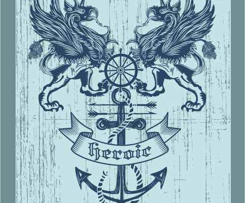 几何图案船锚字母印花矢量图服装裁片T恤烫图印花花型素材