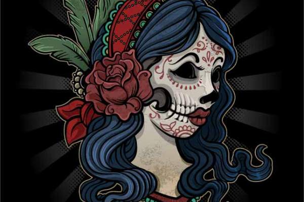 人物女士骷髅头服装裁片T恤烫图印花花型素材