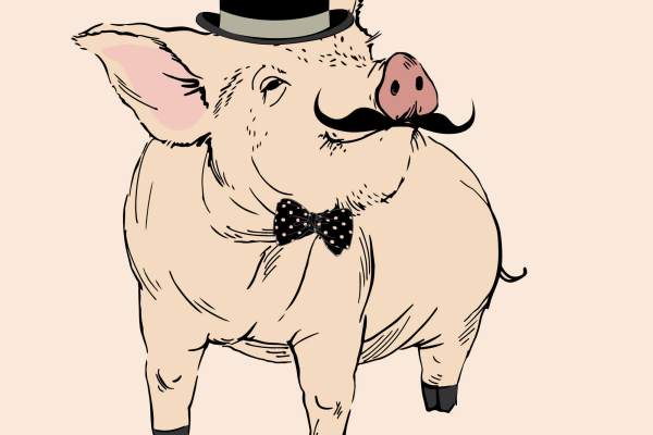 卡通动物猪字母印花矢量图服装裁片T恤烫图印花花型素材