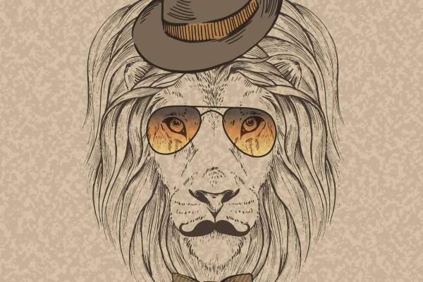 卡通动物狮子眼镜印花矢量图服装裁片T恤烫图印花花型素材