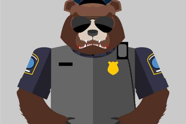 卡通警察熊字母印花矢量图服装裁片T恤烫图印花花型素材