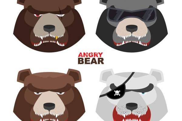 卡通动物熊头像字母印花矢量图服装裁片T恤烫图印花花型素材