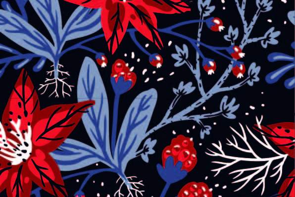 植物大红花卉印花矢量图服装纺织数码印花花型素材