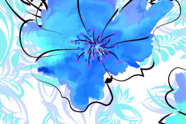 蓝色几何花纹花朵印花矢量图服装纺织数码印花花型素材