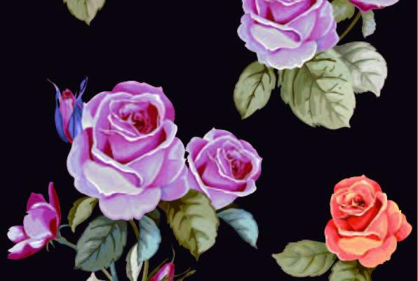 植物玫瑰花卉矢量图服装纺织数码印花花型素材