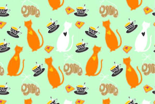 猫咪咖啡甜甜圈印花矢量图服装纺织数码印花花型素材