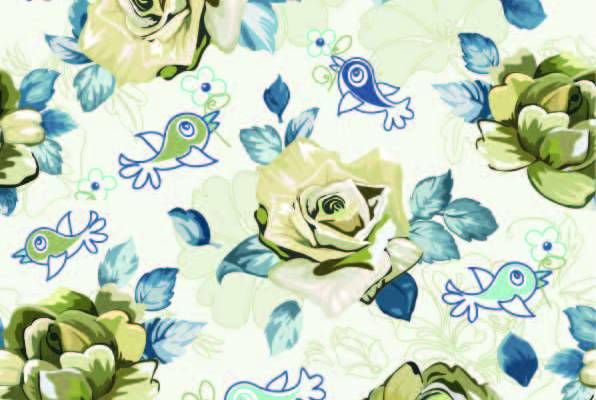 飞鸟植物牡丹花卉印花矢量图服装纺织数码印花花型素材