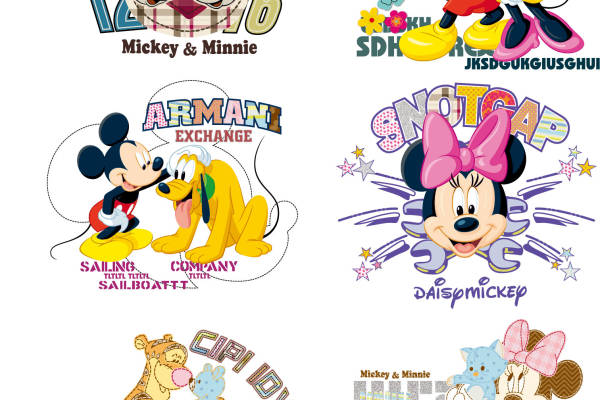 卡通动漫跳跳虎迪士尼米奇字母印花矢量图服装裁片T恤烫图印花花型素材