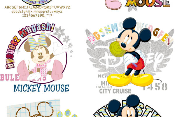 卡通动漫迪士尼米奇字母印花矢量图服装裁片T恤烫图印花花型素材