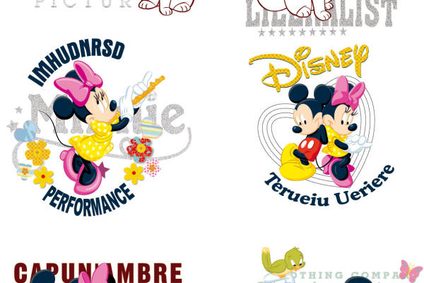 卡通动漫猫咪迪士尼米奇字母印花矢量图服装裁片T恤烫图印花花型素材