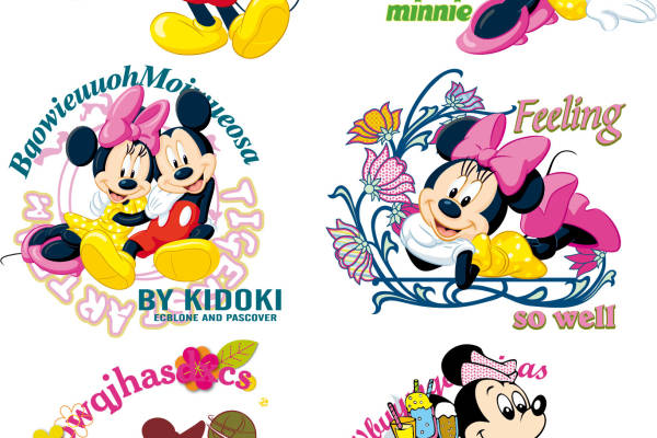 卡通动漫迪士尼米奇字母印花矢量图服装裁片T恤烫图印花花型素材