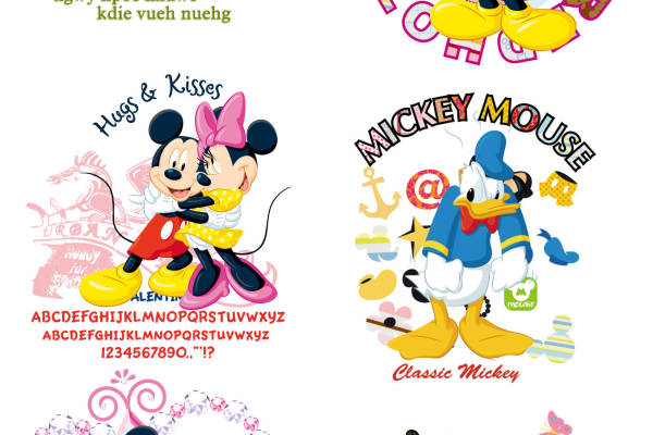 卡通动漫迪士尼米奇字母印花矢量图服装裁片T恤烫图印花花型素材