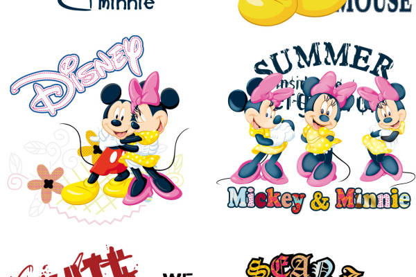 卡通动漫迪士尼米奇字母印花矢量图服装裁片T恤烫图印花花型素材