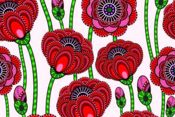 大红植物花朵印花矢量图服装纺织数码印花花型素材