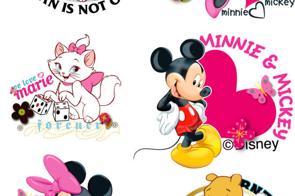 卡通动漫唐老鸭维尼熊迪士尼米奇字母印花矢量图服装裁片T恤烫图印花花型素材