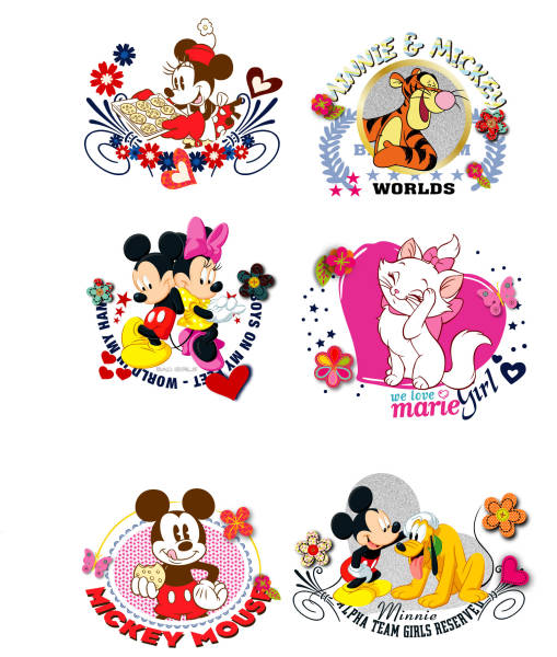卡通动漫迪士尼米奇字母印花矢量图服装裁片t恤烫图印花花型素材